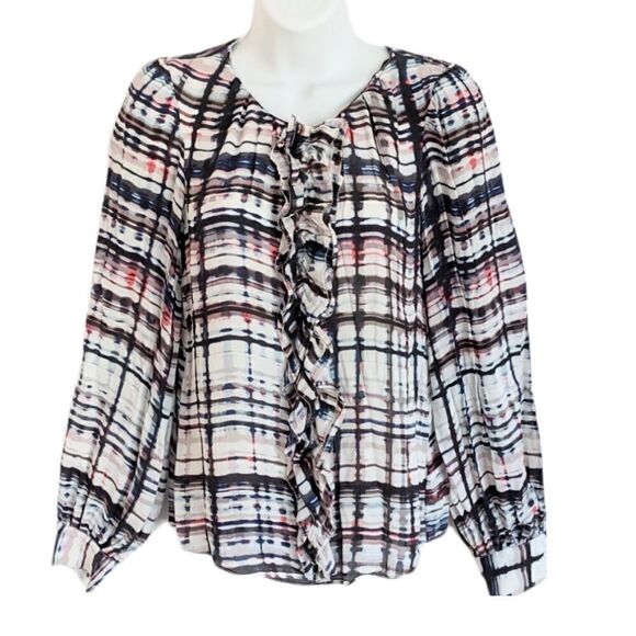 Parker Silk abstract pattern jabea ruffle collar blouse size XS @Z - Picture 1 of 10